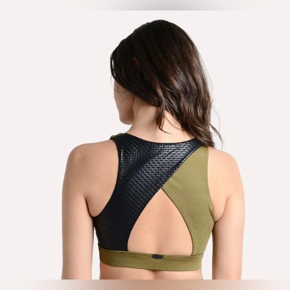 KORAL ACTIVEWEAR COVERT SHANTUNG SPORTS BRA Sz. L  Blue/ Black NWOT - Picture 5 of 5